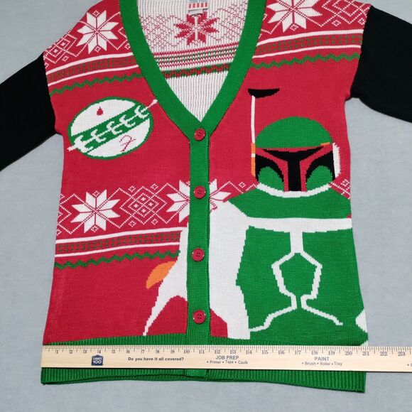 Junk Food Mens Large‎ Star Wars Boba Fett Ugly Christmas Sweater Cardigan - Picture 11 of 15